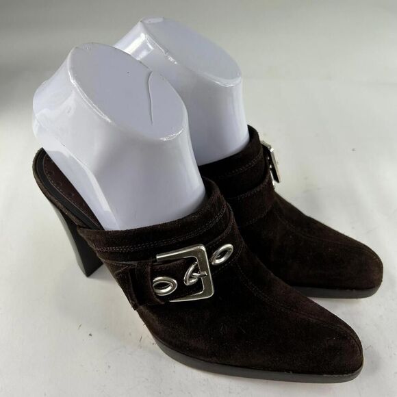 YSL Yves Saint Laurent Women's Rive Gauche Mules Size 37 High Heels Buckle Shoes - Picture 4 of 11